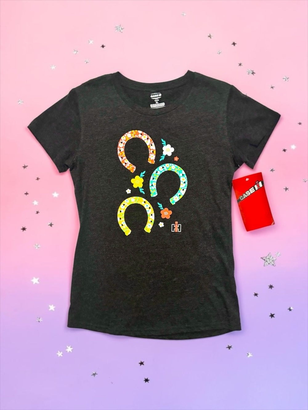 NWT Case IH Floral Horseshoes Tee – Dark Heather Gray Girls Youth XL